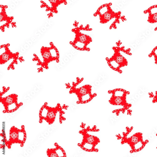 Fototapeta seamless pattern christmas reindeer, isolated red reindeer