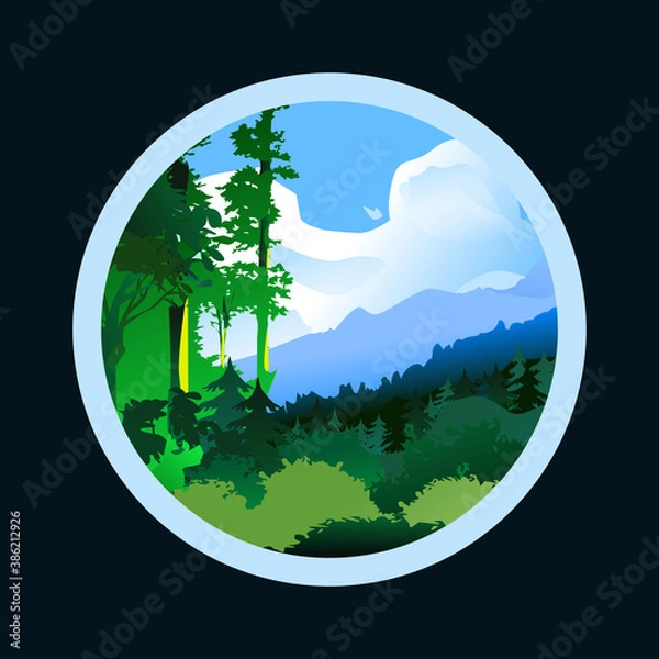 Fototapeta Summer mountain landscape. Colorful vector illustration icon