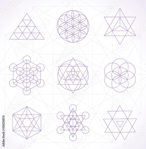 Obraz sacred geometry abstract outline shapes vector set
