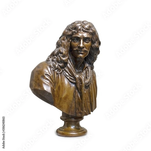 Obraz Bronze portrait of the French actor and playwright Moliere (1622-1673) isolated on white background