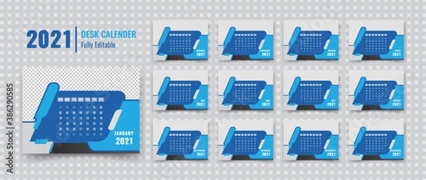 Fototapeta Modern desk calendar 2021 template design with a luxury background