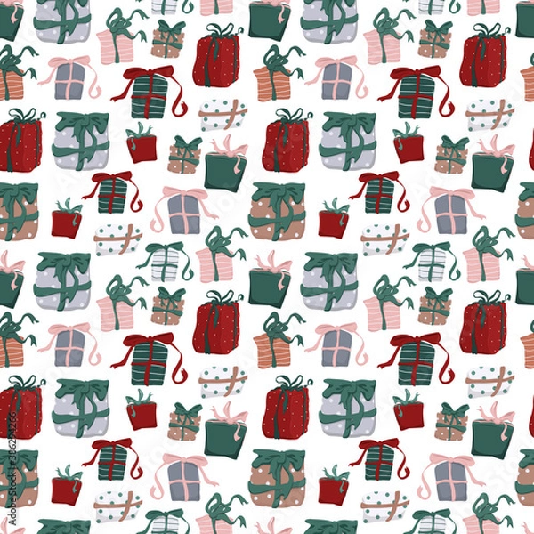 Fototapeta Cute seamless pattern with gift boxes vector illustration