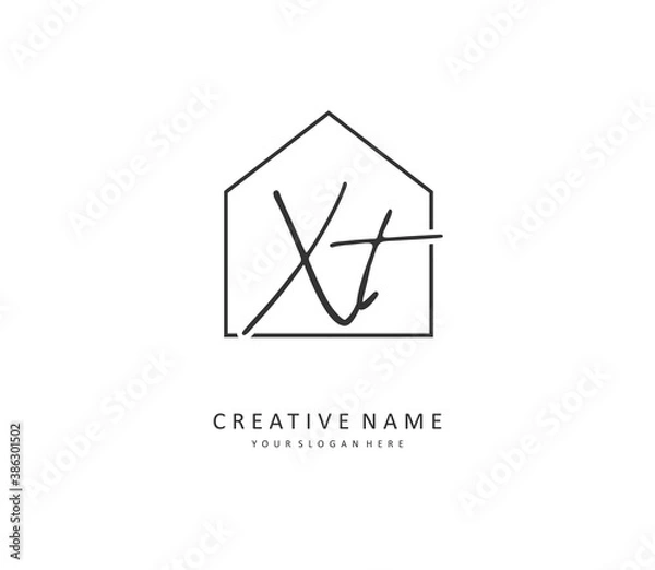 Fototapeta X T XT Initial letter handwriting and signature logo. A concept handwriting initial logo with template element.