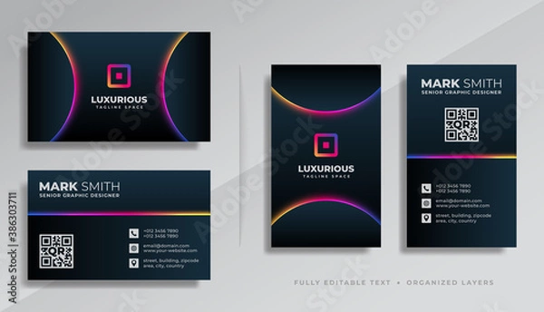 Obraz Modern professional luxurious business card template design with colorful glow light effect