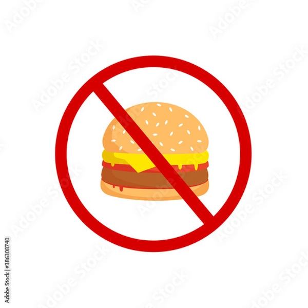 Obraz No burger allowed icon. Flat illustration of no burger eat vector icon for web design