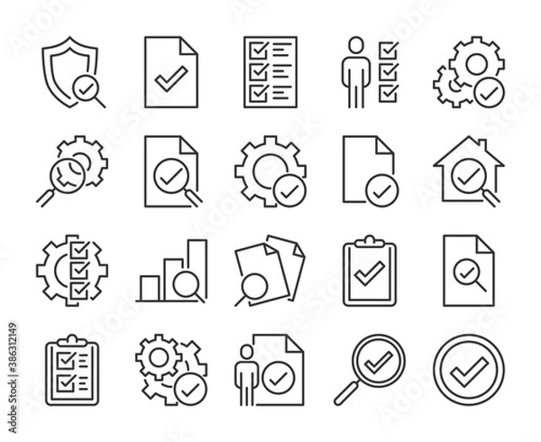 Obraz Inspection icon. Inspection and Testing line icons set. Editable stroke.