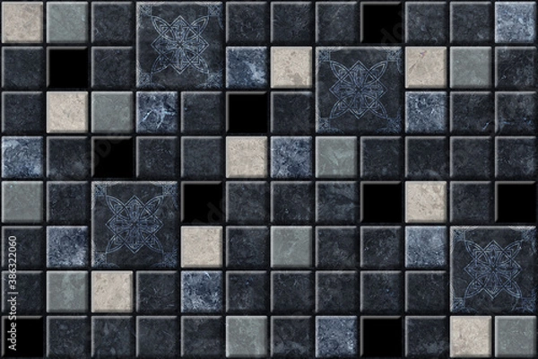 Obraz 
Dark decorative ceramic tiles with a natural stone texture. Marble mosaic, element for interior design. Background texture