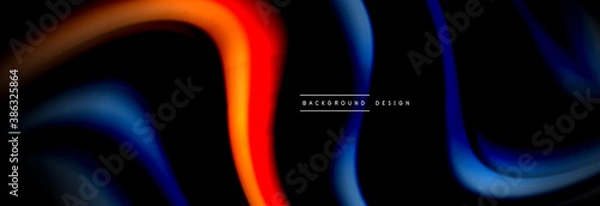Fototapeta Dynamic motion abstract background. Color blurred stripes on black. Wave liquid lines poster. Vector illustration