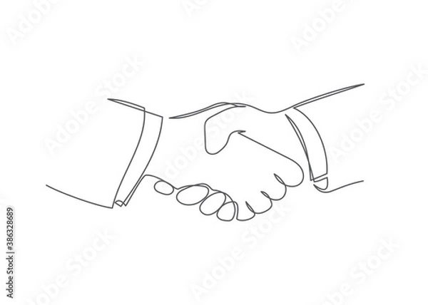 Fototapeta Handshake One line drawing Vector handshake in line style on white background