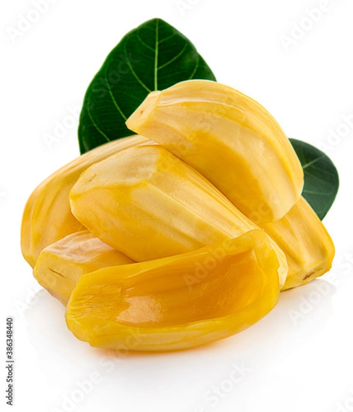 Obraz Jackfruit with jackfruit leaf, isolated on white background.