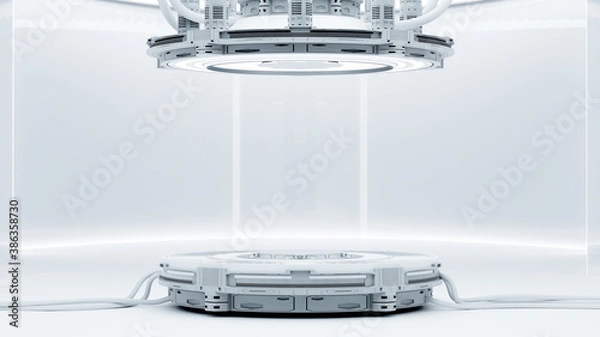 Obraz Technology Background. Power podium empty stage. Sci-fi  idea concept. Technological elements innovation background, 3D Render.