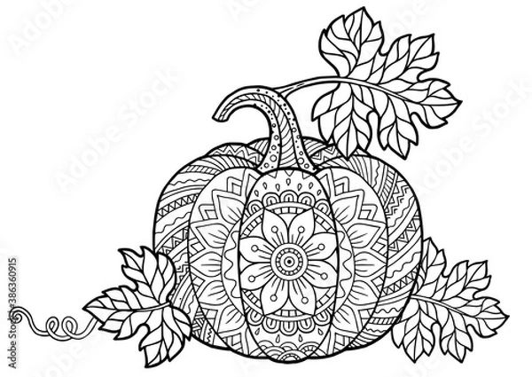 Fototapeta Vector coloring book for adults. Pumpkin in mandala style with detailed patterns for Halloween and Thanksgiving day