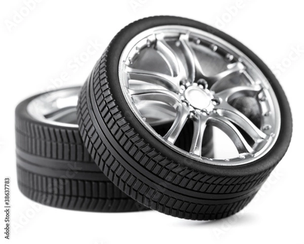 Obraz Car wheels on white background.