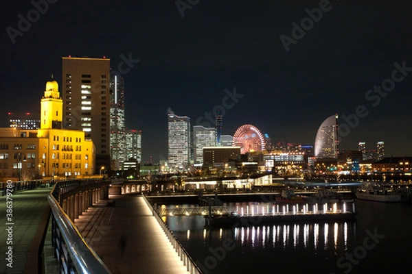 Fototapeta 山下臨港線プロムナードから見る「みなとみらい」の夜景（横浜市中区）
