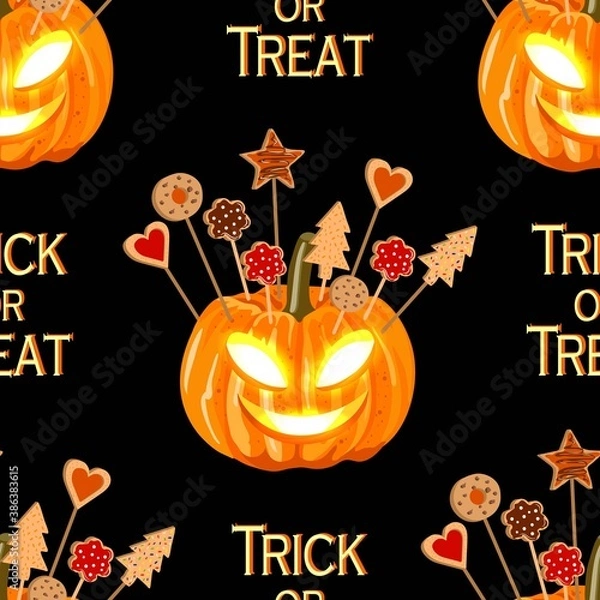 Obraz Halloween seamless pattern witn pumpkins and biscuits for the children.