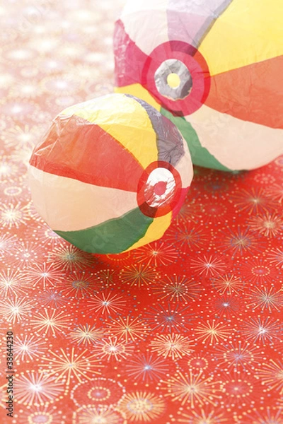 Obraz 花火柄の千代紙と紙風船