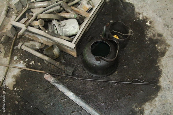 Obraz iron objects located on the territory of a plant for the production of iron steel and cast iron at a metal foundry or metal rolling plant