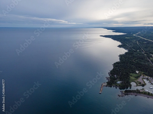Fototapeta Aerial View of Lake Superior Showing Water and Coastline near Duluth, MN.
