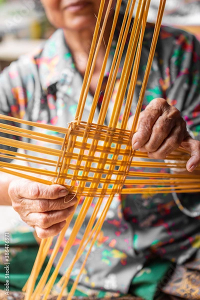 Fototapeta Wood products, Step Wood products, Step, Thai Style, Thai Style Wood products, Thai Style, Different kind of weaved utensils using the natural material a traditional style in Thailand.
