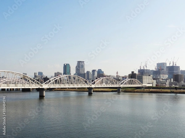 Obraz 淀川と梅田のビル