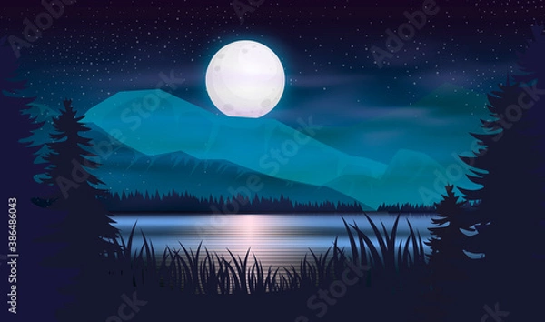 Fototapeta Ocean or sea. sky with clouds and reflection of light in the water surface. Cartoon illustration.