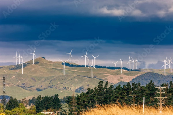 Obraz Wind farm and storm clouds