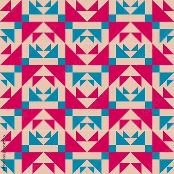 Fototapeta Barn quilt pattern, Amish Patchwork design, Abstract geometric tiled trail Vector illustration