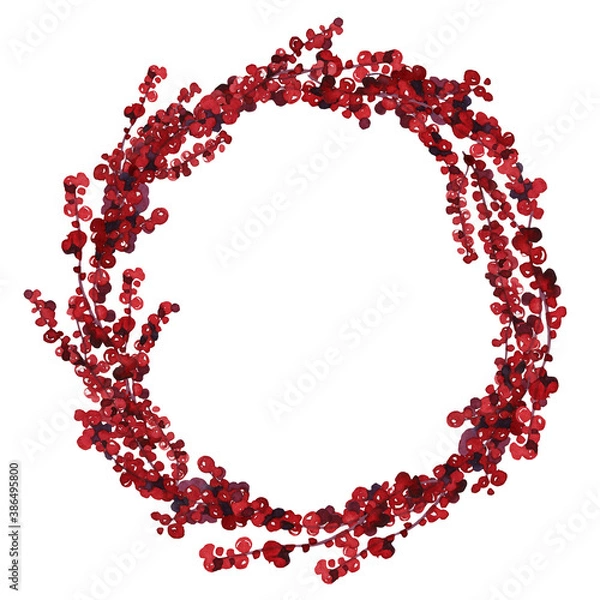 Fototapeta watercolor image of a Christmas wreath with spruce branches, red berries, cotton, template for greeting card