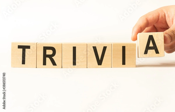 Fototapeta Word trivia. Wooden small cubes with letters isolated on white background with copy space available.Business Concept image.