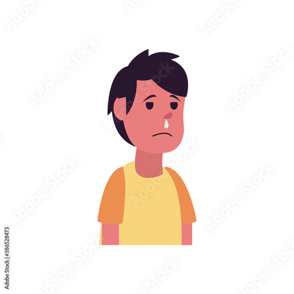 Obraz boy cartoon with runny nose flat style icon vector design