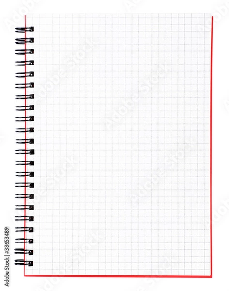 Obraz Blank page of a notebook with black binder and red cover