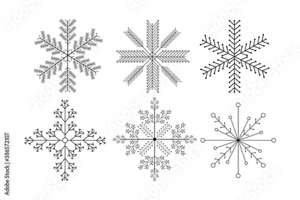 Obraz Set of snowflakes, collection of design elements isolated on white background. Winter symbol, icon, decorations. Geometric, frozen object 