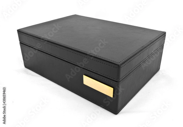Obraz black leather box on white background