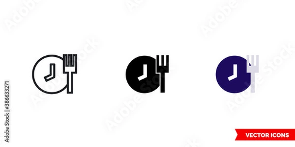 Fototapeta Dinner time icon of 3 types color, black and white, outline. Isolated vector sign symbol.