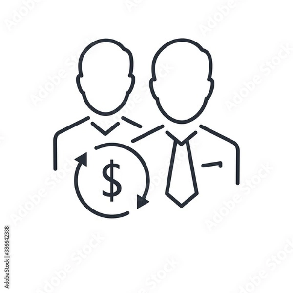 Fototapeta Mutually beneficial financial cooperation. Affiliate marketing. Vector linear icon isolated on white background.