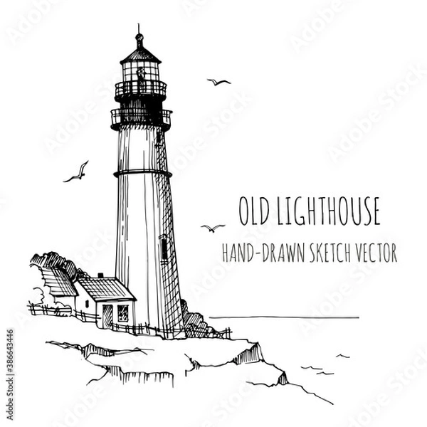 Obraz Lighthouse. Hand drawn sketch vector. Ancient architecture