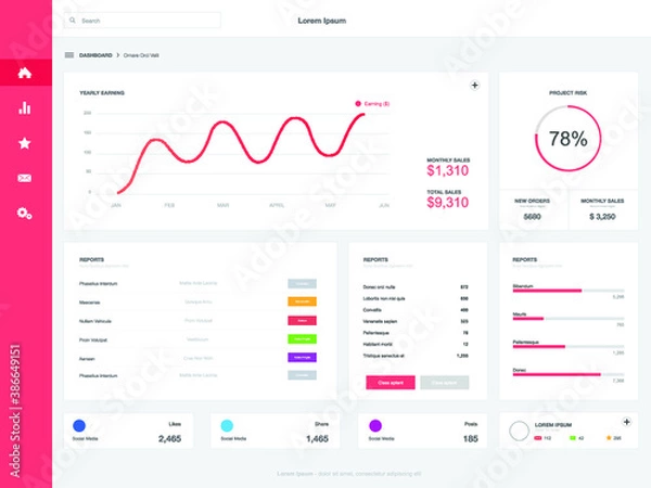 Obraz Dashboard UI. Clean and simple app interface. Vector abstract modern web UI design. 