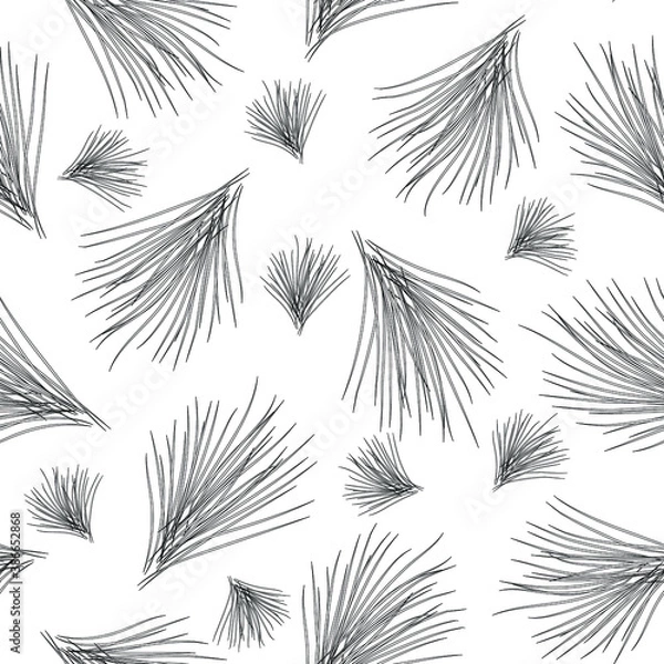 Fototapeta Tufts of pine needles on a white background. Vector seamless pattern. Monochrome illustration.