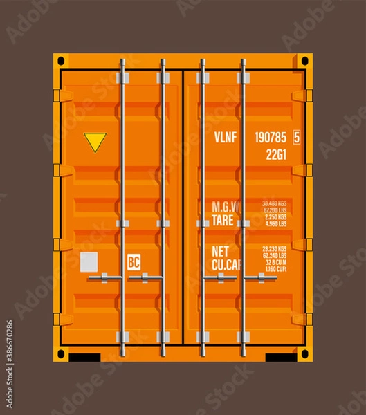 Obraz Flat side door view shipping cargo 20 foot container delivery. Large metal 20 ft containers for transportation. Delivery of cargo shipping. illustration