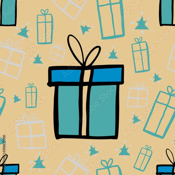 Fototapeta Seamless vector of present or gift box on pastel background for making many kinds of online or printed media for winter or coming season's greeting
