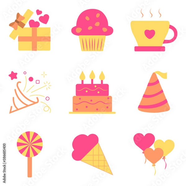 Obraz Birthday party icons on the light background