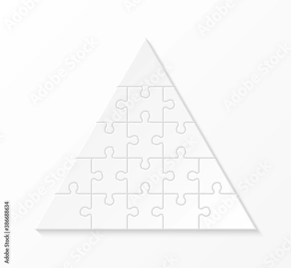 Obraz five levels pyramid puzzle presentation infographic template with explanatory text field for business statistics illustration. Five stages triangle puzzle piece shape