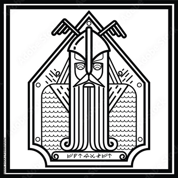 Obraz Vector icon of dark Viking color in chain mail and in a helmet, in a frame