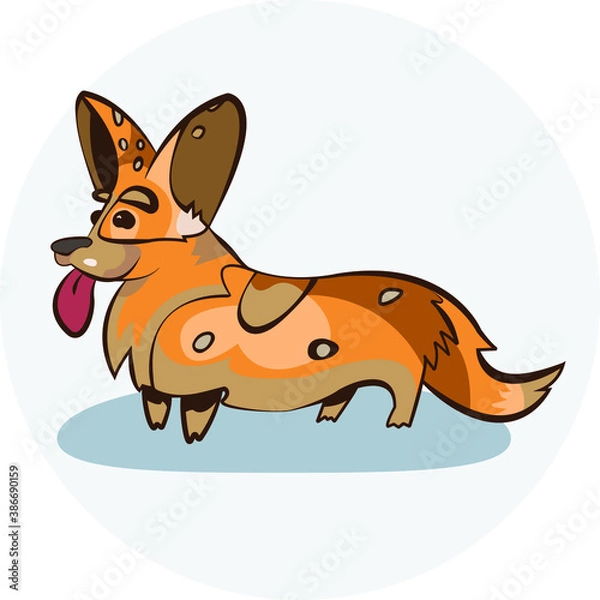 Obraz Vector image of cute multi-colored dog corgi against the background of a slightly gray circle