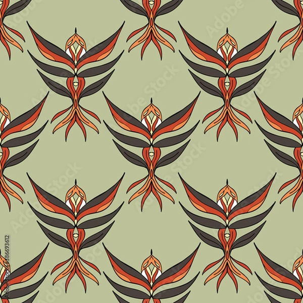 Fototapeta Seamless vector of tribal color bird shape graphic on clean background