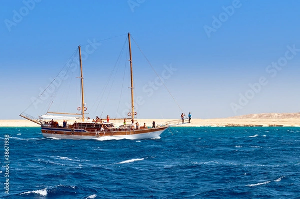 Obraz Sailboat on the coastline background