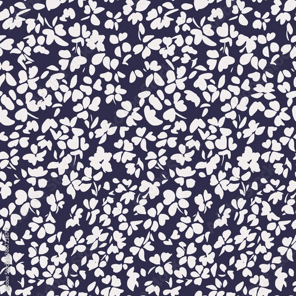 Fototapeta Simple botanical background. Nature ornament. Seamless pattern made of plain flower buds. Glade of small modest daisies. Trendy flat illustration. Fashion, textile and fabric application.