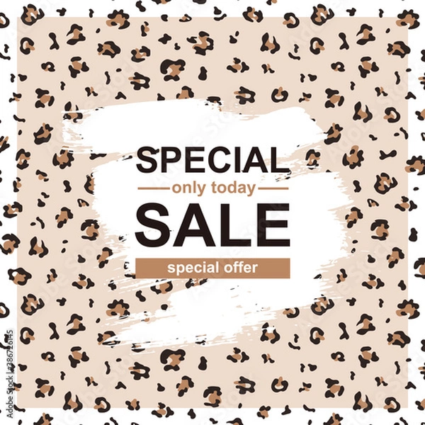Fototapeta Special sale poster template with leopard pattern