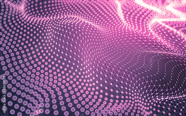 Obraz Abstract background. Molecules technology with polygonal shapes, connecting dots and lines. Connection structure. Big data visualization.