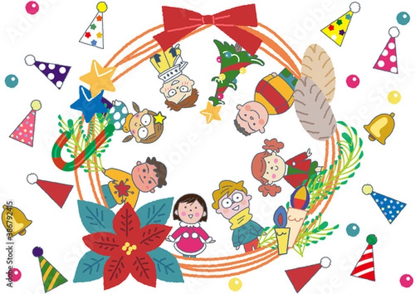 Obraz クリスマスを祝う子どもたち　イラスト